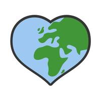 Herz geformt Planet Erde Symbol. speichern das Welt. Öko freundlich Umwelt Botschaft. Liebe. Karte zentriert im Afrika und Europa. vektor