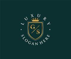 första gs brev kunglig lyx logotyp mall i vektor konst för restaurang, kungligheter, boutique, Kafé, hotell, heraldisk, Smycken, mode och Övrig vektor illustration.