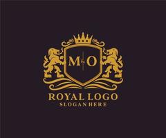 första mån brev lejon kunglig lyx logotyp mall i vektor konst för restaurang, kungligheter, boutique, Kafé, hotell, heraldisk, Smycken, mode och Övrig vektor illustration.
