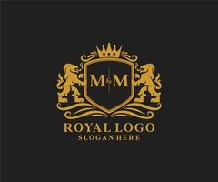 första mm brev lejon kunglig lyx logotyp mall i vektor konst för restaurang, kungligheter, boutique, Kafé, hotell, heraldisk, Smycken, mode och Övrig vektor illustration.