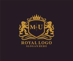 anfängliche mu-Buchstabe Lion Royal Luxury Logo-Vorlage in Vektorgrafiken für Restaurant, Lizenzgebühren, Boutique, Café, Hotel, heraldisch, Schmuck, Mode und andere Vektorillustrationen. vektor