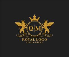 första qm brev lejon kunglig lyx heraldisk, vapen logotyp mall i vektor konst för restaurang, kungligheter, boutique, Kafé, hotell, heraldisk, Smycken, mode och Övrig vektor illustration.