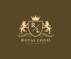 Initiale rl Brief Löwe königlich Luxus heraldisch, Wappen Logo Vorlage im Vektor Kunst zum Restaurant, Königtum, Boutique, Cafe, Hotel, heraldisch, Schmuck, Mode und andere Vektor Illustration.