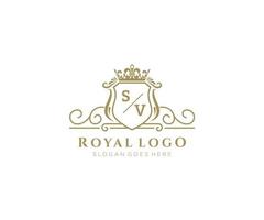första sv brev lyxig varumärke logotyp mall, för restaurang, kungligheter, boutique, Kafé, hotell, heraldisk, Smycken, mode och Övrig vektor illustration.