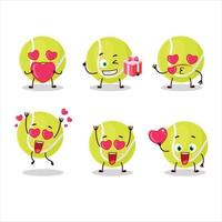 Tennis Ball Karikatur Charakter mit Liebe süß Emoticon vektor