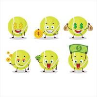 Tennis Ball Karikatur Charakter mit süß Emoticon bringen Geld vektor