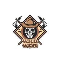 wild Westen Symbol, Cowboy Schädel und Tomahawks vektor