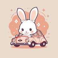 Hase Fahren ein Auto Karikatur Charakter Illustration vektor