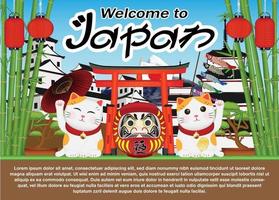 Willkommen in Japan mit Maneki-Katze und Daruma-Puppe vektor
