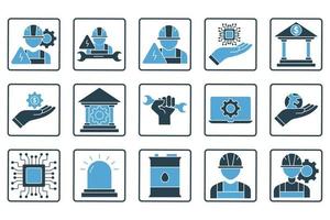 Industrie einstellen Symbol Illustration. solide Symbol Stil. finanziell Dienstleistungen, Dienstleistungen, Maschinenbau, Arbeiter, Umwelt, Öl Fass, Digital Dienstleistungen. einfach Vektor Design editierbar