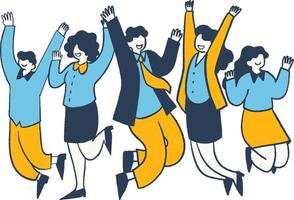grupp av Lycklig företag människor Hoppar i de luft. vektor illustration.