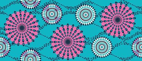 afrikansk etnisk traditionell blå mönster. sömlös skön kitenge, chitenge, ankara stil. mode design i färgrik. geometrisk cirkel abstrakt motiv. blommig blomma ankara grafik, afrikansk vax grafik vektor