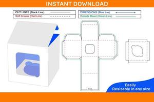 Kuchen Kasten, quadratisch Anzeige Kuchen Box Dieline Vorlage und 3d Box Design Box Dieline und 3d Box vektor