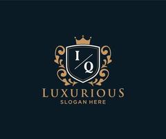 königliche luxus-logovorlage des ersten iq-buchstabens in der vektorkunst für restaurant, königshäuser, boutique, café, hotel, heraldik, schmuck, mode und andere vektorillustrationen. vektor