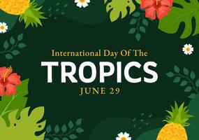 internationell dag av de tropisk vektor illustration på 29 juni med djur, gräs och blomma växter till bevara i platt tecknad serie hand dragen mallar