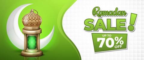 Grün Ramadan Verkauf Banner mit realistisch Laterne vektor