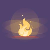 brennendes Lagerfeuer mit Lichtern und Funken. gelbes Feuer bereit für Animation auf dunklem Hintergrund. flache Vektor-Clipart-Illustration. heißes rot-orange Flammendesignelement. Lagerfeuer einfacher Ikonenvektor mit Glühen vektor