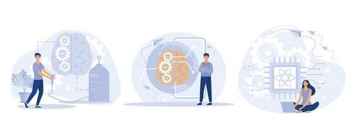 innovativ information teknologi begrepp, förändrad intelligens, teknologisk säregenhet, kvant datoranvändning, dator vetenskap, uppsättning platt vektor modern illustration