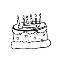 Geburtstag Kuchen Gekritzel Vektor Symbol. Zeichnung skizzieren Illustration Hand gezeichnet Linie.