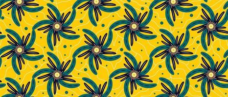 afrikansk etnisk traditionell gul mönster. sömlös skön blommig kitenge, chitenge, ankara stil. mode design i färgrik. grön och blå blomma motiv. ankara grafik, afrikansk vax grafik vektor