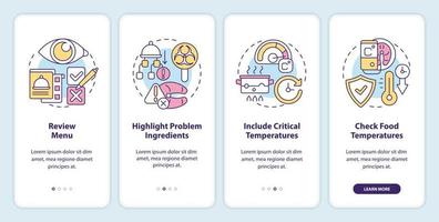 haccp på öva onboarding mobil app skärm. risk analys genomgång 4 steg redigerbar grafisk instruktioner med linjär begrepp. ui, ux, gui mall vektor