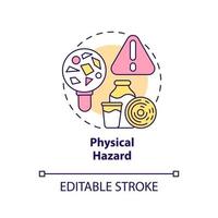 fysisk fara begrepp ikon. involverar objekt i Produkter. mat säkerhet risk abstrakt aning tunn linje illustration. isolerat översikt teckning. redigerbar stroke vektor