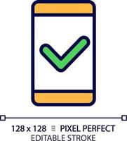 mobil telefon med kolla upp mark pixel perfekt rgb Färg ikon. säker kommunikation via smartphone. personlig enhet kvalitet. isolerat vektor illustration. enkel fylld linje teckning. redigerbar stroke