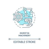 investieren im Maschinen Türkis Konzept Symbol. Technologie. Verbesserung Produkt Qualität abstrakt Idee dünn Linie Illustration. isoliert Gliederung Zeichnung. editierbar Schlaganfall vektor