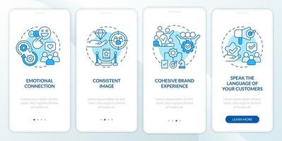 Wege zu sich entwickeln Marke Langlebigkeit Blau Onboarding Handy, Mobiltelefon App Bildschirm. Komplettlösung 4 Schritte editierbar Grafik Anleitung mit linear Konzepte. ui, ux, gui Vorlage vektor
