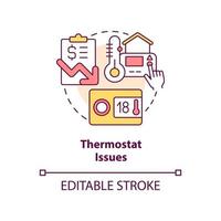 Thermostat Probleme Konzept Symbol. Heizung System Fehler. reduzieren Treibstoff Rechnung Kosten abstrakt Idee dünn Linie Illustration. isoliert Gliederung Zeichnung. editierbar Schlaganfall vektor