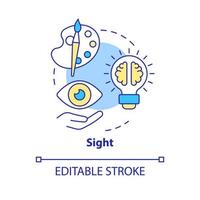 syn begrepp ikon. sensorisk receptor i reklam abstrakt aning tunn linje illustration. väl-designad logotyp. Färg schema. isolerat översikt teckning. redigerbar stroke vektor