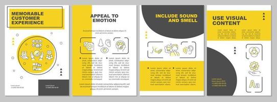 varumärke erfarenhet med sensorisk marknadsföring gul broschyr mall. folder design med linjär ikoner. redigerbar 4 vektor layouter för presentation, årlig rapporter