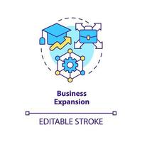 företag expansion begrepp ikon. utveckling. industri specifika utbildning abstrakt aning tunn linje illustration. isolerat översikt teckning. redigerbar stroke vektor