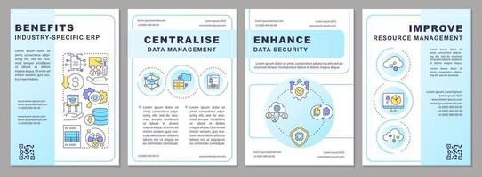 Leistungen von Industrie Spezifisch erp Blau Gradient Broschüre Vorlage. Flugblatt Design mit linear Symbole. 4 Vektor Layouts zum Präsentation, jährlich Berichte