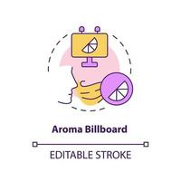 Aroma Plakatwand Konzept Symbol. Duft Marketing Art abstrakt Idee dünn Linie Illustration. Werbung Technik. isoliert Gliederung Zeichnung. editierbar Schlaganfall vektor