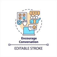 ermutigen Konversation Konzept Symbol. interaktiv Inhalt. Sozial Medien Engagement abstrakt Idee dünn Linie Illustration. isoliert Gliederung Zeichnung. editierbar Schlaganfall vektor