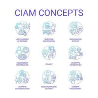 ciam Blau Gradient Konzept Symbole Satz. Kunde Authentifizierung Management. Benutzer Sicherheit Idee dünn Linie Farbe Illustrationen. isoliert Symbole vektor