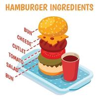 Hamburger Zutaten isometrische Zusammensetzung Vektor-Illustration vektor