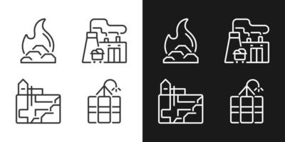 Steinbruch Bergbau Pixel perfekt linear Symbole einstellen zum dunkel, Licht Modus. Bergmann Handbuch Instrumente. Kohle Extraktion. Bagger. dünn Linie Symbole zum Nacht, Tag Thema. isoliert Illustrationen. editierbar Schlaganfall vektor