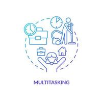 Multitasking Blau Gradient Konzept Symbol. selbst Anstellung. Familie Start-up. Arbeiten von Zuhause Vorteil abstrakt Idee dünn Linie Illustration. isoliert Gliederung Zeichnung vektor