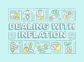 Umgang mit Inflation Wort Konzepte Türkis Banner. Infografiken mit editierbar Symbole auf Farbe Hintergrund. isoliert Typografie. Vektor Illustration mit Text