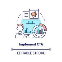 implementieren cta Konzept Symbol. Pop oben Mitteilungen auf Webseite. Marketing Fall Studie abstrakt Idee dünn Linie Illustration. isoliert Gliederung Zeichnung. editierbar Schlaganfall vektor