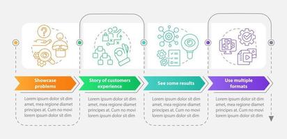 Elemente von Fall Studie Rechteck Infografik Vorlage. Struktur. Daten Visualisierung mit 4 Schritte. editierbar Zeitleiste die Info Diagramm. Arbeitsablauf Layout mit Linie Symbole vektor