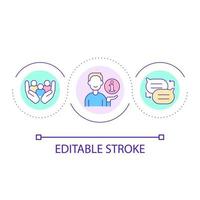 informativa Stöd för team slinga begrepp ikon. kommunikation mellan partners. bistånd abstrakt aning tunn linje illustration. isolerat översikt teckning. redigerbar stroke vektor