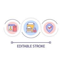 Karteninhaber Sicherheit Schleife Konzept Symbol. Bank Konto Sicherheit. schützen empfindlich Daten abstrakt Idee dünn Linie Illustration. isoliert Gliederung Zeichnung. editierbar Schlaganfall vektor
