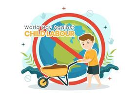 Welt Tag gegen Kind Arbeit Illustration mit Kinder Arbeiten zum das Notwendigkeiten von Leben im eben Kinder Karikatur Hand gezeichnet zum Kampagne Vorlagen vektor