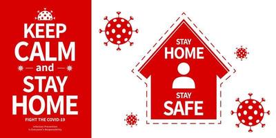 behalten Ruhe und bleibe Zuhause Warnung Design im Weiß und Rot, covid-19 Verhütung beachten vektor