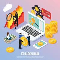 ico blockchain koncept isometrisk komposition vektorillustration vektor