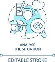 analysera situation turkos begrepp ikon. strategi för emotionell reglering abstrakt aning tunn linje illustration. isolerat översikt teckning. redigerbar stroke vektor