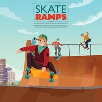 Skate Rampe Cartoon Illustration Vektor-Illustration vektor